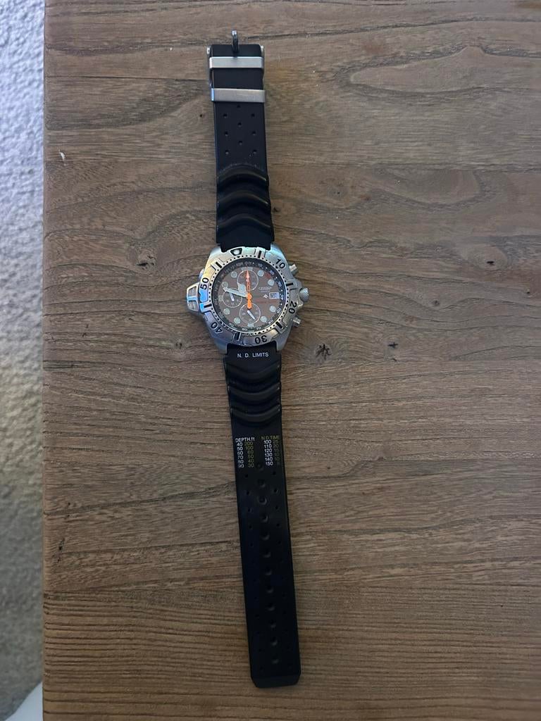 Citizen Promaster Aqualand Eco-Drive Chronograph BJ2000-09E, Gebruikt, Staal, Kunststof, Ophalen of Verzenden