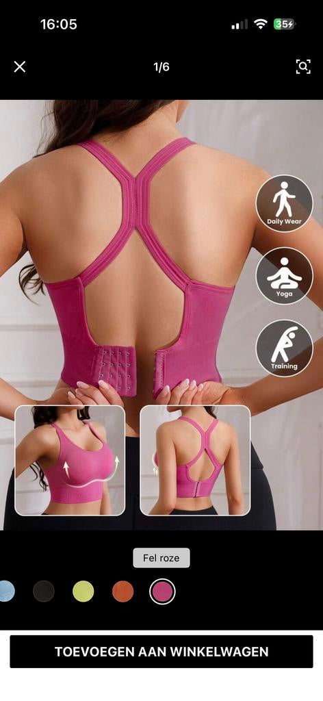 Comfortabel sporttopje met rugsluiting - Fel roze, Maat 42/44 (L), Nieuw, Ophalen of Verzenden, Fitness of Aerobics