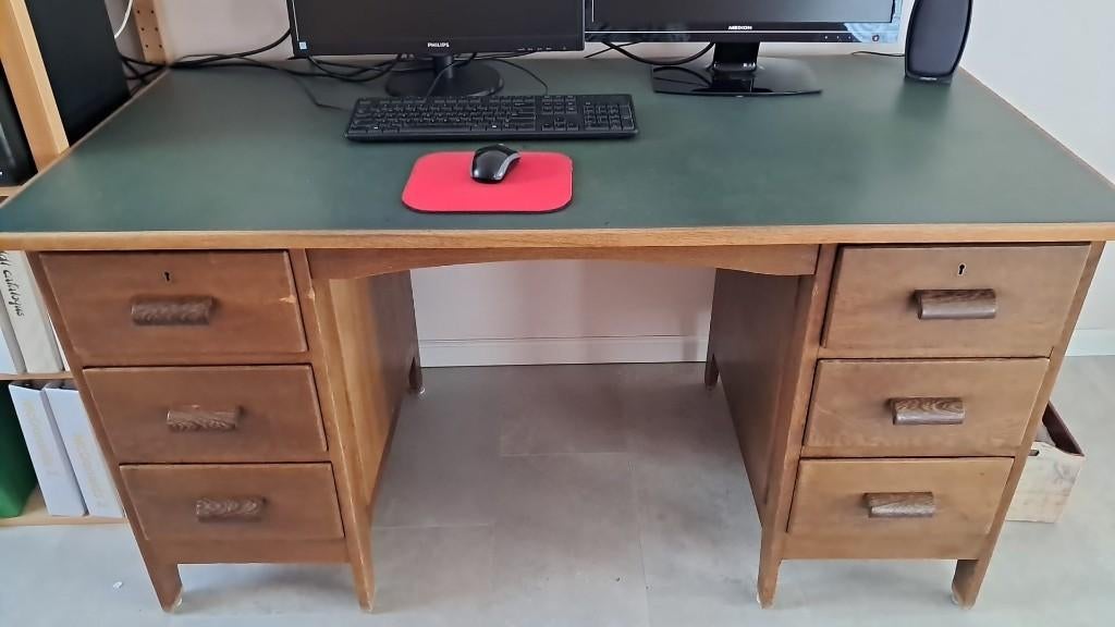 antiek bureau met 6 grote lades, Huis en Inrichting, Bureaus, Ophalen, Demontabel, Gebruikt, Hout