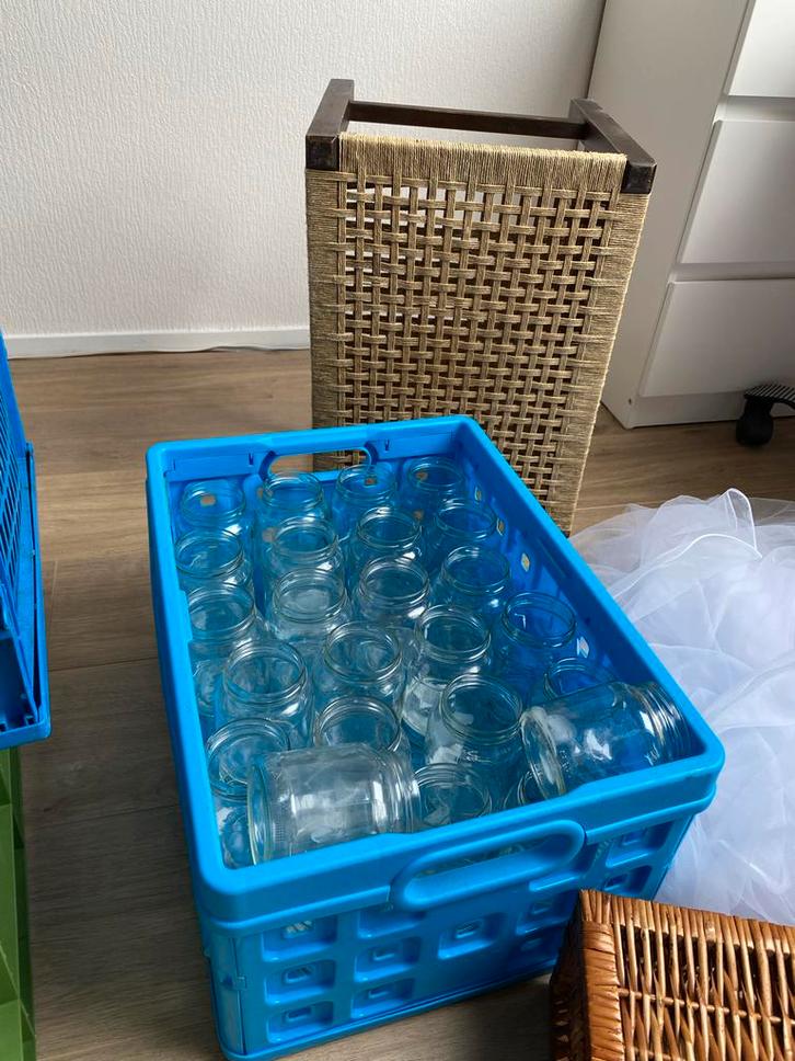 50 Lege glazen potjes voor bruiloft pad met kaarsjes, Huis en Inrichting, Woonaccessoires | Vazen, Gebruikt, Overige kleuren, Minder dan 50 cm