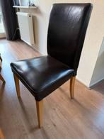 8 eetkamerstoelen, bruin leer met blank eiken poten, Huis en Inrichting, Stoelen, Gebruikt, Bruin, Leer, Ophalen of Verzenden