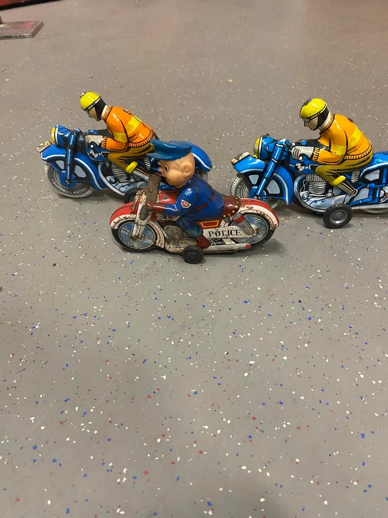 3 Vintage Motorrijders met Frictie Aandrijving, Kinderen en Baby's, Speelgoed | Speelgoedvoertuigen, Ophalen of Verzenden, Gebruikt