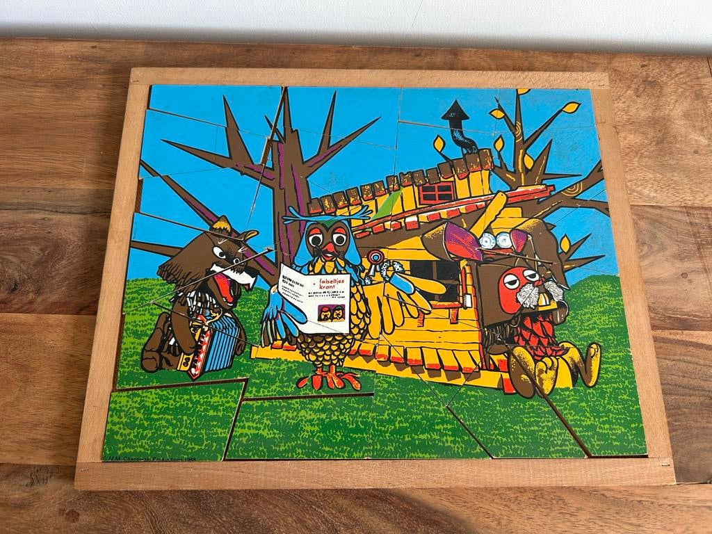 Vintage Fabeltjeskrant houten puzzel 1968, 2 tot 4 jaar, Gebruikt, 10 tot 50 stukjes, Ophalen of Verzenden