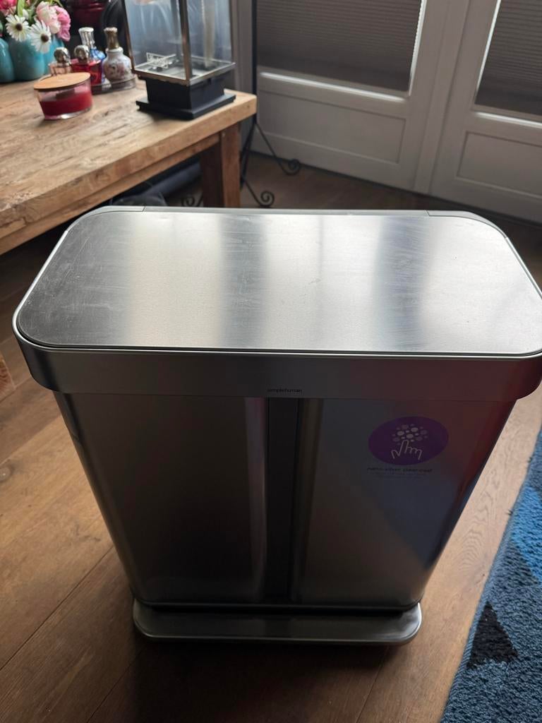 Simplehuman Rectangular 58L (34+24) RVS - Pedaal, Huis en Inrichting, Woonaccessoires | Prullenbakken, Zo goed als nieuw, Rvs