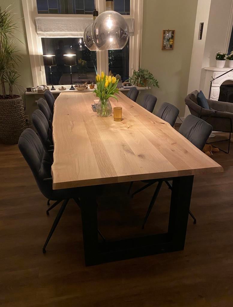 Massief eiken eetkamertafel 300x110 cm, 4 cm dik, Ophalen, 200 cm of meer, 50 tot 100 cm, Zo goed als nieuw