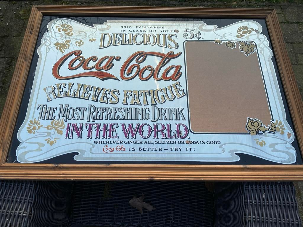 Vintage Coca-Cola Spiegelbord - Uniek Verzamelobject, Antiek en Kunst, Antiek | Spiegels, Ophalen, Rechthoekig, 100 tot 150 cm