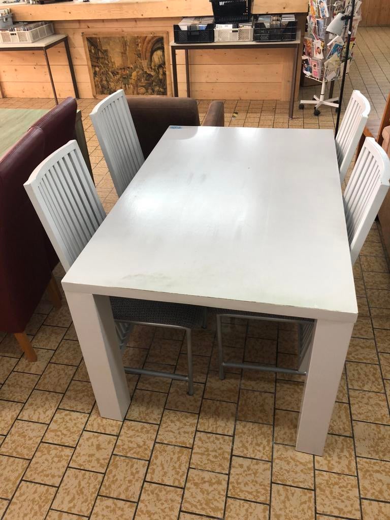 Witte tafel/stoelset, Ophalen, Gebruikt, 100 tot 150 cm, Rond