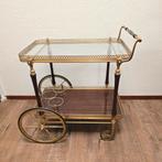 Vintage theekar / serveerwagen met glas en messing, Antiek en Kunst, Ophalen of Verzenden