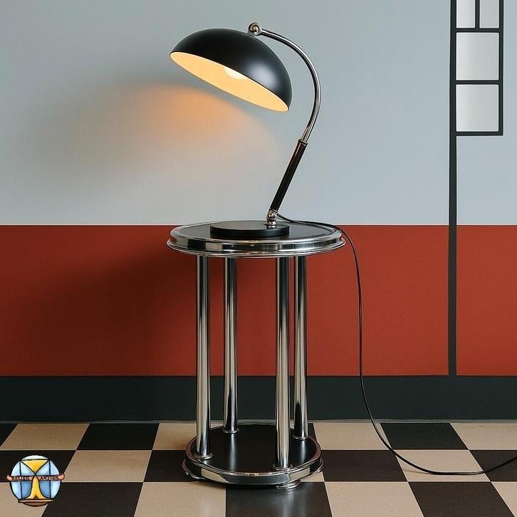 Vintage zwarte Bauhaus H. Busquet Hala- bureaulamp model 144, Gebruikt, ., 100 tot 150 cm, Hala