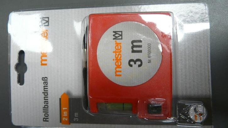 Rolmaat staal 3 meter met waterpas., Doe-het-zelf en Verbouw, Meetapparatuur, Nieuw, Afstand, Ophalen