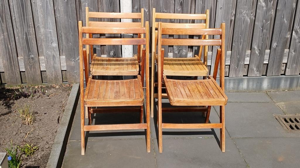 Set van 4 houten klapstoelen - ideaal voor extra zitplaatsen, Ophalen, Gebruikt, Bruin, Klassiek, Praktisch
