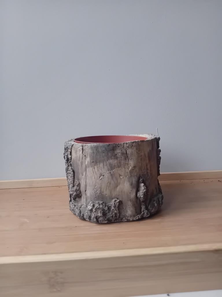 Boomstam bloempot diameter 12cm, Ophalen, Rond, Binnen, Zo goed als nieuw