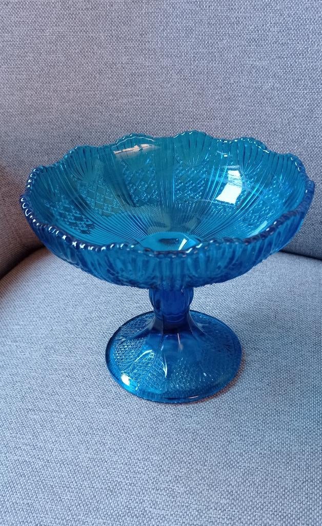 Prachtige Schaal van blauw glas Zabkowice Polen, Antiek en Kunst, Antiek | Glas en Kristal, Ophalen of Verzenden