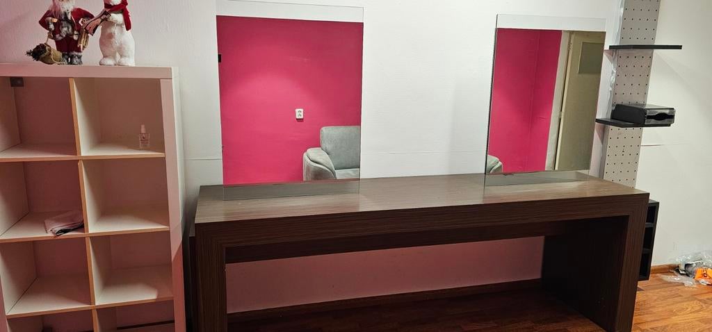 Dubbele kaptafel met dubbelzijdige spiegel voor kapsalon, Ophalen