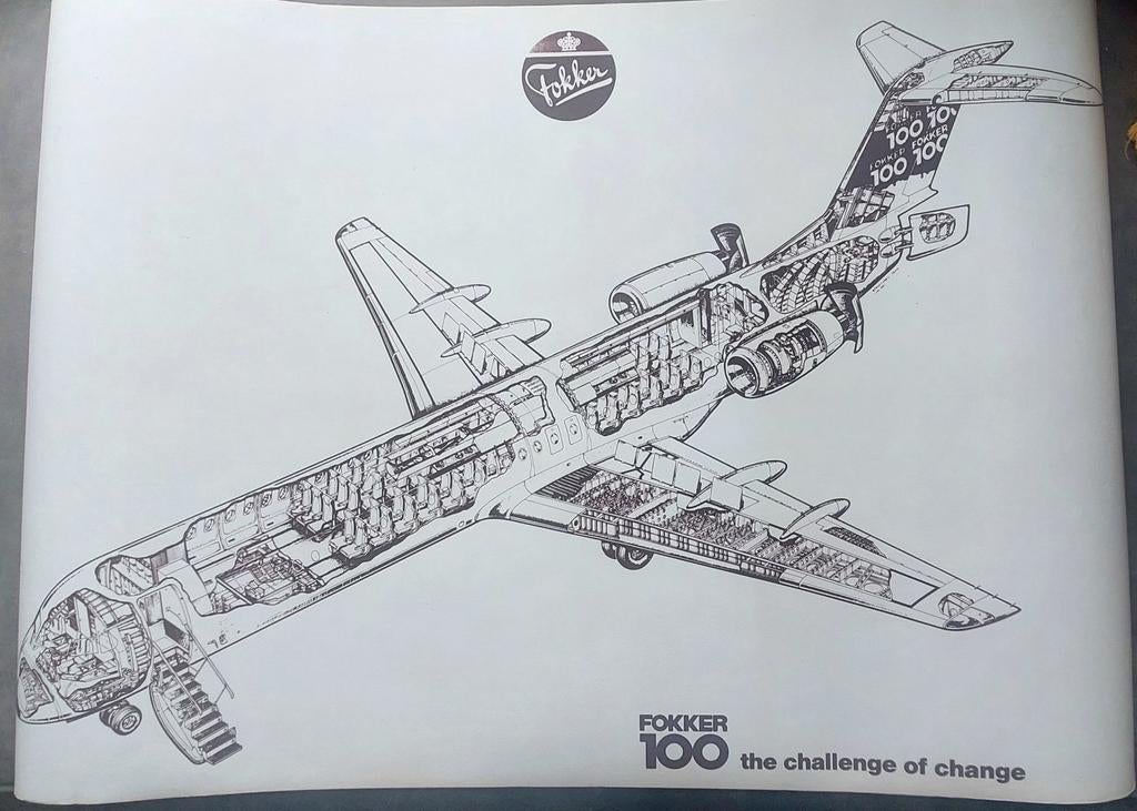Originele Fokker 100 poster - afm 110x75 cm, Verzamelen, Luchtvaart en Vliegtuigspotten, Kaart, Foto of Prent, Ophalen of Verzenden