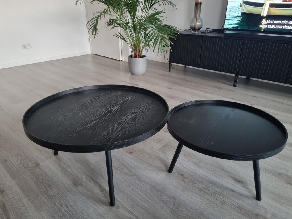 Woood Mesa bijzettafels zwart, Ophalen, Zo goed als nieuw, Rond, Hout