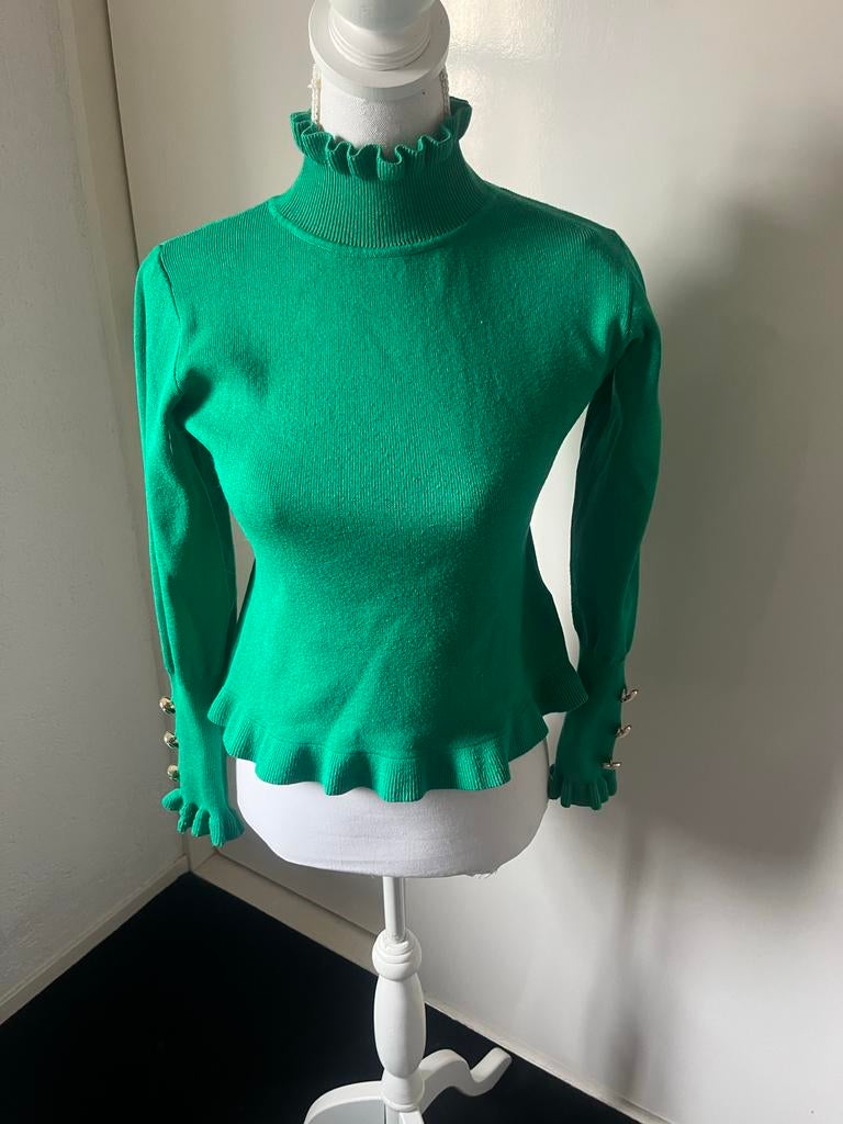 Groene coltrui By Clara maat S/M met knopen, Kleding | Dames, Ophalen of Verzenden, Zo goed als nieuw, Maat 36 (S), Groen
