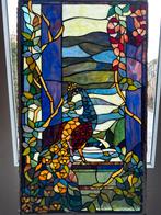 Prachtig glas in lood paneel met pauw - 50x86 cm, Antiek en Kunst, Antiek | Glas en Kristal, Ophalen
