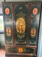 Antieke Handbeschilderde Kast - Maritiem Motief - 185cm, Ophalen