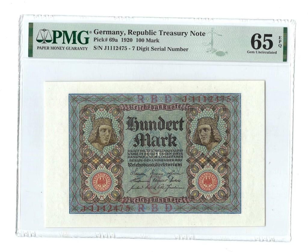 Republic Germany 100 Mark 1920 PMG66, Ophalen of Verzenden, Duitsland, Los biljet