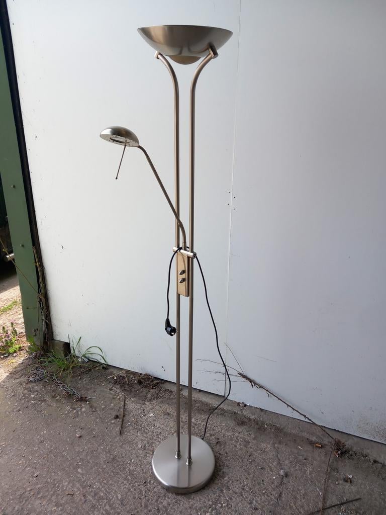 Rvs staande lamp met leeslamp, Ophalen, Gebruikt, 150 tot 200 cm