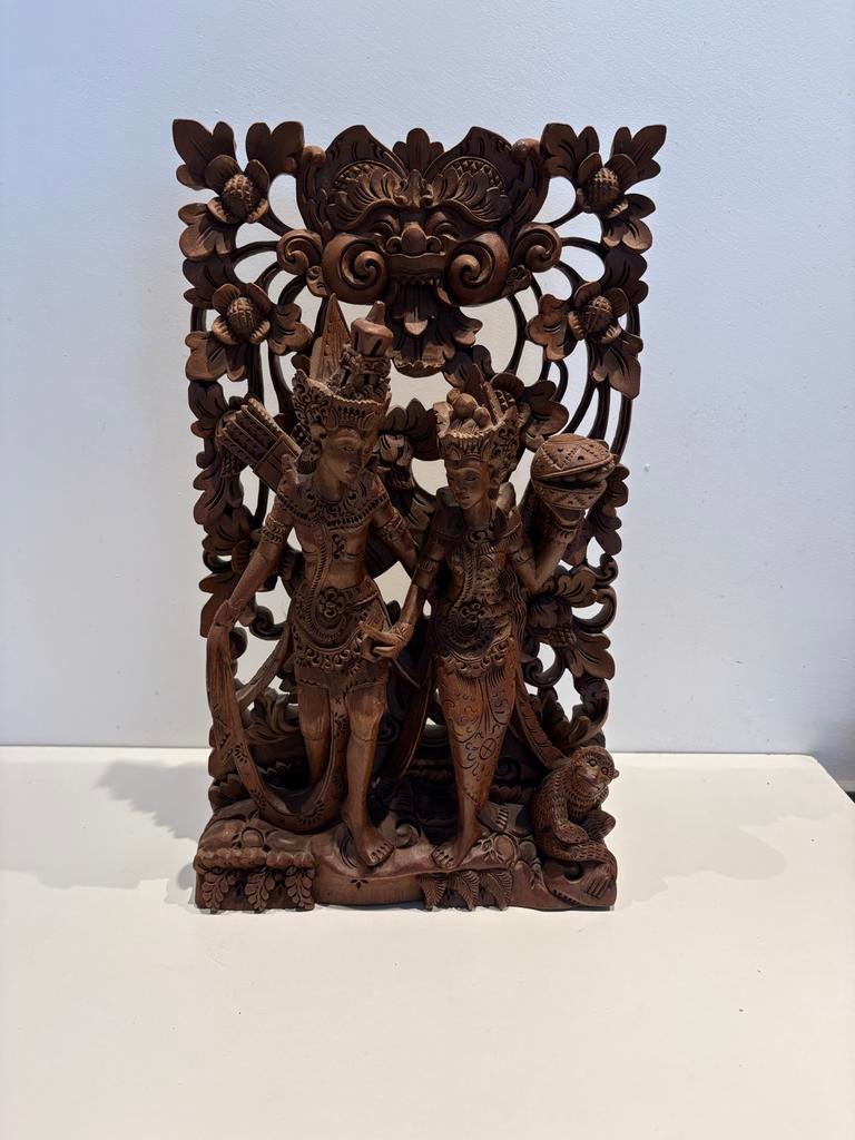 Prachtig Balinees houtsnijwerk van godenfiguren, Antiek en Kunst, Kunst | Beelden en Houtsnijwerken, Houtsnijwerk, Ophalen of Verzenden
