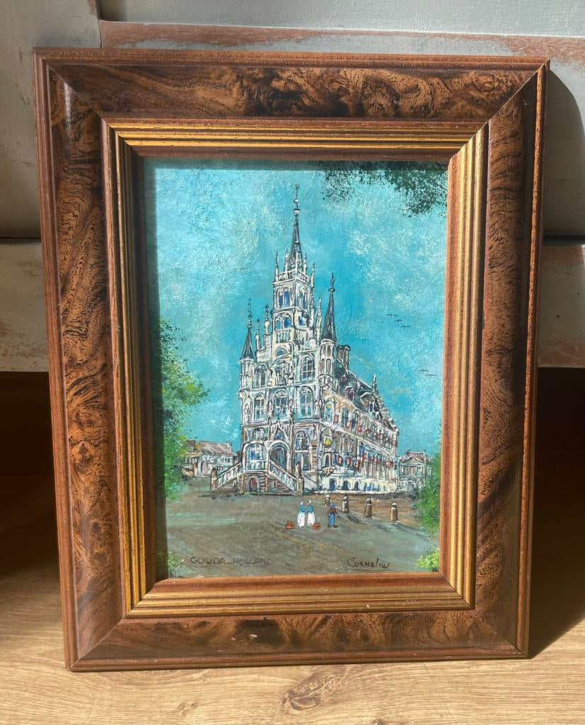 Prachtig schilderij Cornelius gemeentehuis Gouda Markt, Antiek en Kunst, Ophalen of Verzenden