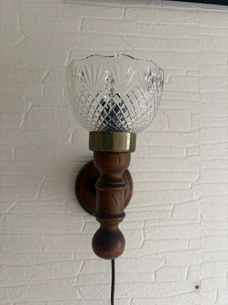 Vintage Wandlamp Hout & Glas Scandinavische Stijl Jaren '6, Ophalen of Verzenden