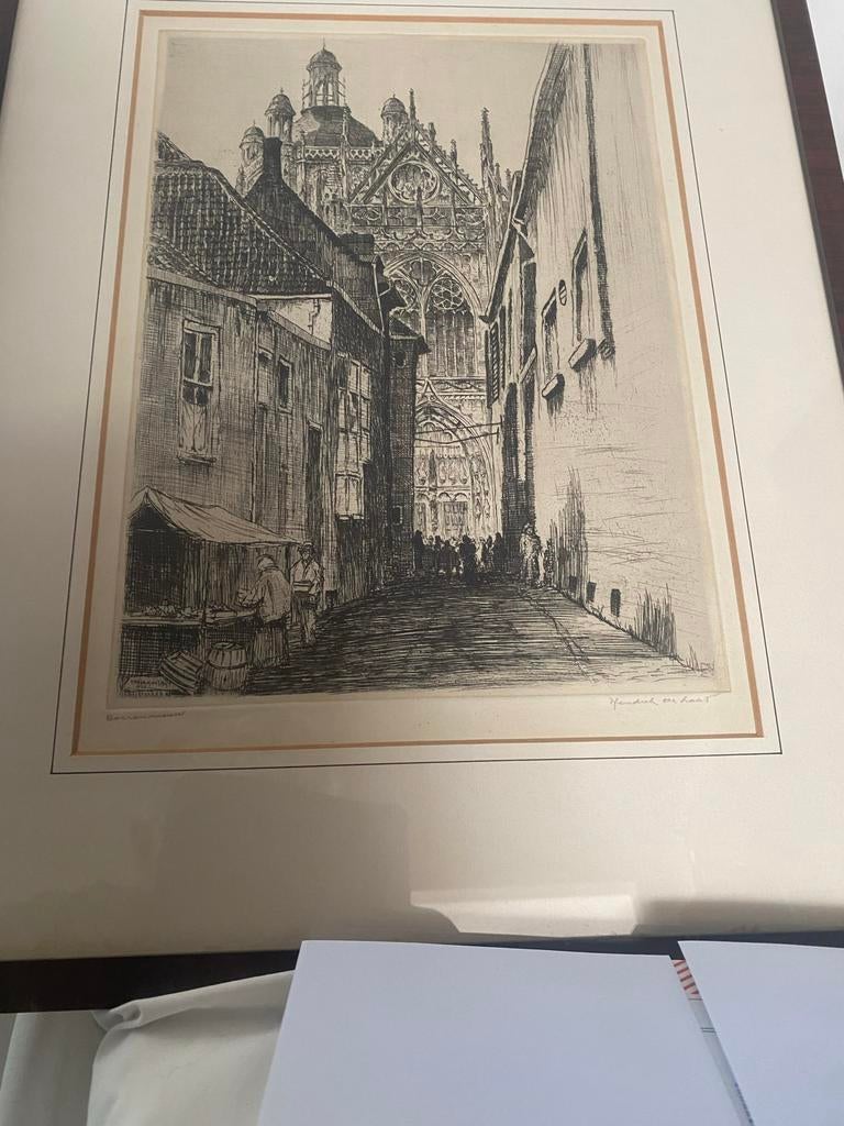 Ets van Hendrik de Laat uit 1929, gesigneerd, Ets, Stadsgezicht, Ophalen of Verzenden, Gesigneerd
