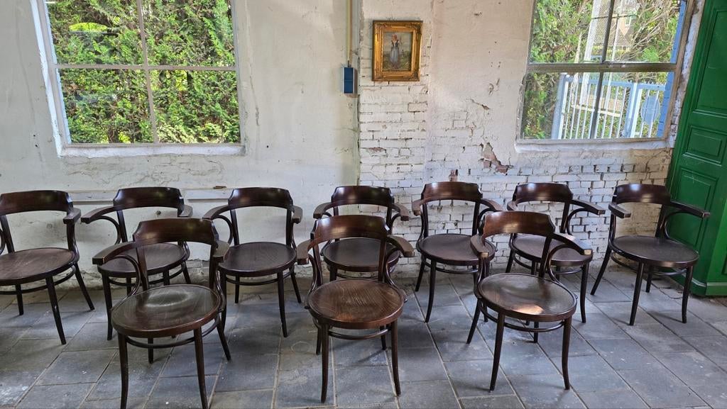 Oude café stoelen -bistro stoelen 10 stuks Thonet-stijl, Ophalen, Gebruikt, Bruin, Nb