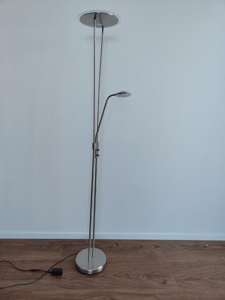 Vloerlamp 73187 / Lumidora geborsteld staal zgan, Ophalen, Zo goed als nieuw, Metaal, 150 tot 200 cm