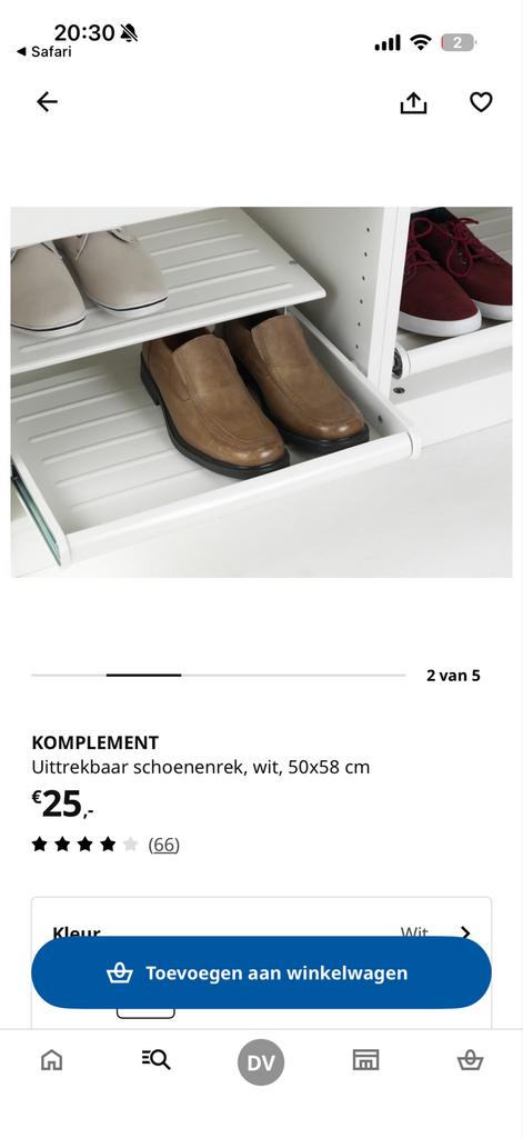 Ikea Komplement uittrekbaar schoenenrek wit, Ophalen, Gebruikt