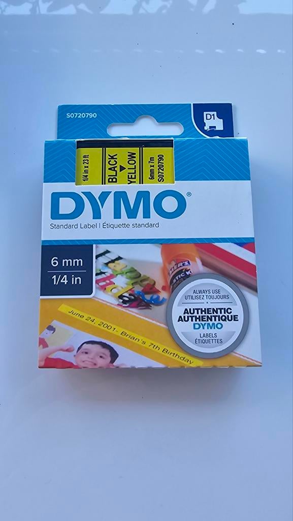 Dymo D1 Label Tape 6mm Zwart op Geel S0720790, Computers en Software, Labelprinters, Ophalen of Verzenden, Nieuw, Etiket, Dymo