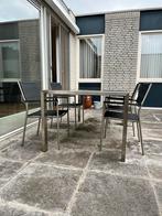 Tuintafel rvs met granieten blad +4 tuinstoelen, Ophalen, Zo goed als nieuw, Rechthoekig, Rvs