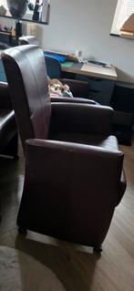 6 bordeaux lederen stoelen op wieltjes, Ophalen, Gebruikt, Leer, 50 tot 75 cm