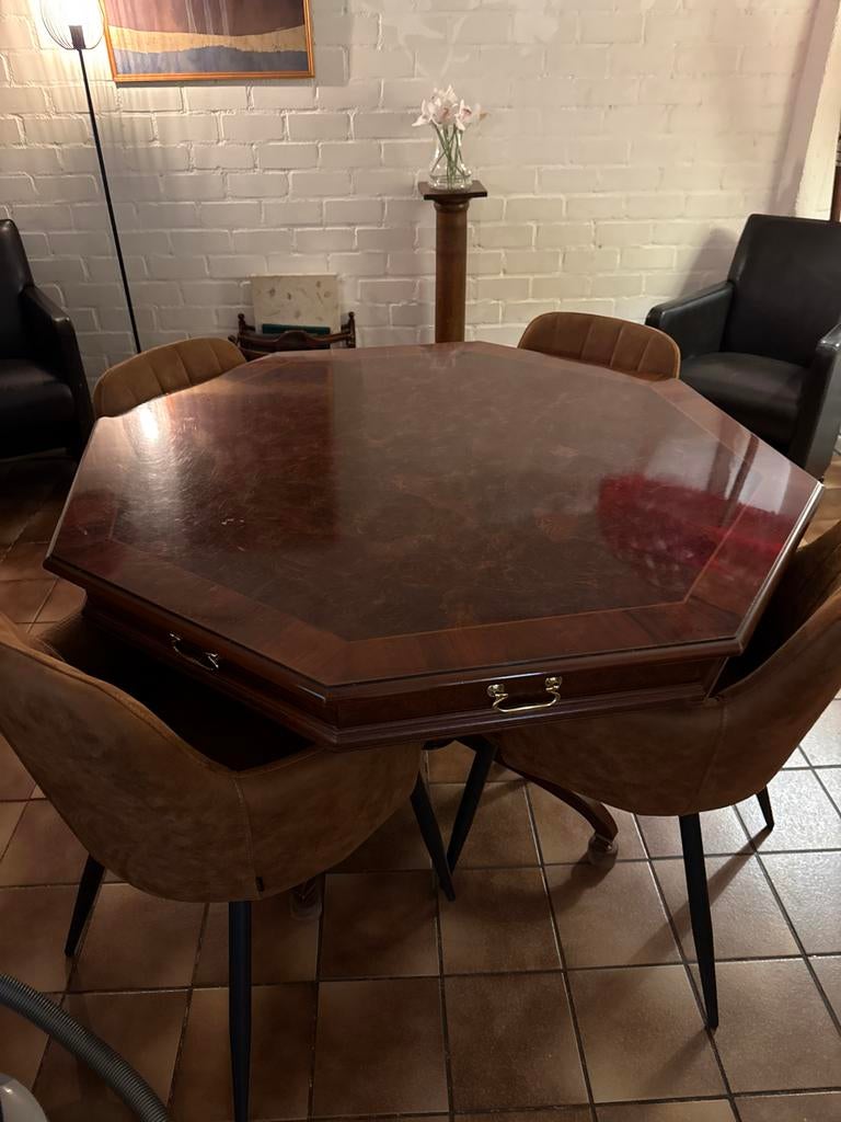 Antieke eettafel met lades incl. stoelen, Ophalen, Gebruikt, Eikenhout, 50 tot 100 cm