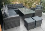 Zeer nette 9-persoons wicker tuinset, Tuin en Terras, Meer dan 8 zitplaatsen, Ophalen of Verzenden, Zo goed als nieuw, Wicker