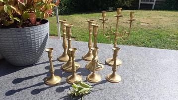 Partij 9 x Vintage Koperen Kandelaars, kerst beschikbaar voor biedingen