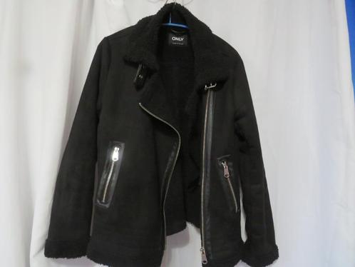 zwarte suedine aviator jas borgvoering mt M Only, Kleding | Dames, Jassen | Winter, Gedragen, Maat 38/40 (M), Zwart, Ophalen of Verzenden