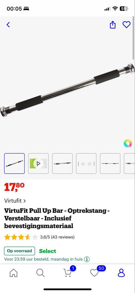 Optrekstang - VirtuFit Pull Up Bar, Sport en Fitness, Fitnessmaterialen, Zo goed als nieuw, Oprekstang, Armen, Ophalen