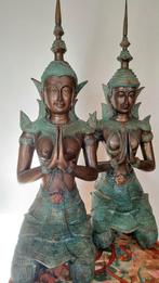 Grote 72 cm Antieke paar Thep Phanom Tempelwachters Brons, Ophalen, Gebruikt