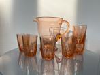 Art Deco Roze Persglas glazen Set met Kan, Huis en Inrichting, Glas of Glazen, Gebruikt, Ophalen of Verzenden, Glas