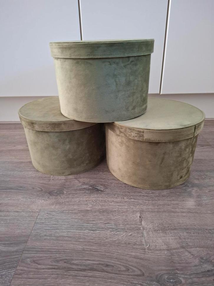 Olijfgroene Decoratieve Opbergdozen - Set, Huis en Inrichting, Woonaccessoires | Kisten, Nieuw, Minder dan 50 cm, Minder dan 50 cm