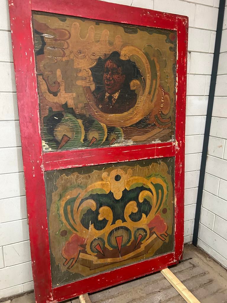 Oud beschilderd kermis paneel, Antiek en Kunst, Curiosa en Brocante, Ophalen of Verzenden