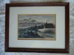 Mooie kleine oude Aquarel met een boerderij inc. lijst/glas, Ophalen of Verzenden