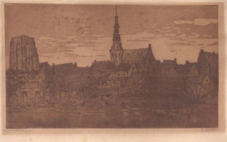 Heuff, H.D. (1875-1945). " Zierikzee " Ets, Antiek en Kunst, Kunst | Etsen en Gravures, Ophalen of Verzenden