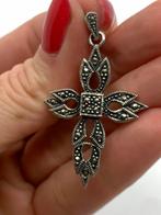 T754 Prachtige zilveren hanger markasiet kruisje, Sieraden, Tassen en Uiterlijk, Ophalen of Verzenden, Zilver, Hanger