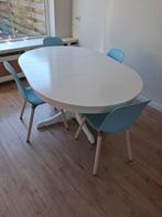 Eetkamertafel ikea Ingatorp wit met 4 stoelen, Ophalen, 100 tot 150 cm, Rond, Zo goed als nieuw
