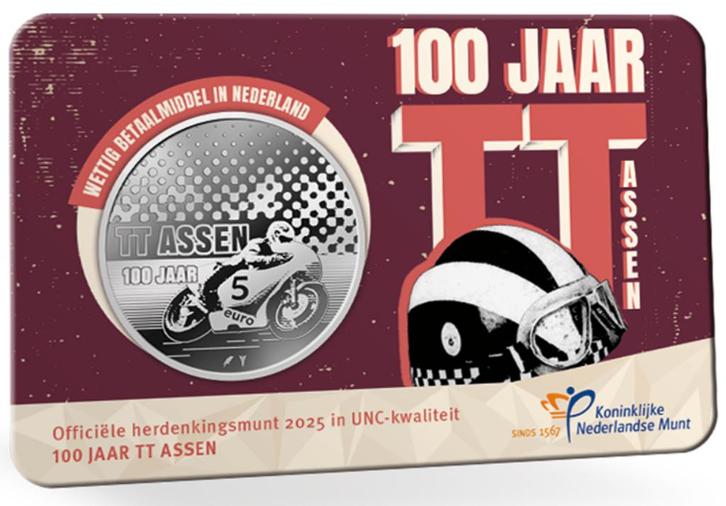 Nederland '100 jaar TT Assen Vijfje' 2025 UNC in coincard, Postzegels en Munten, Munten | Europa | Euromunten, Setje, 5 euro, Overige landen