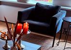 2x Fauteuil Donkerblauw/Grijs RIB Fluweel, Huis en Inrichting, Ophalen, 75 tot 100 cm, Zo goed als nieuw, 75 tot 100 cm